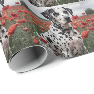 Spotty Handsome Dalmation Dog In The Poppy Field, Wrapping Paper