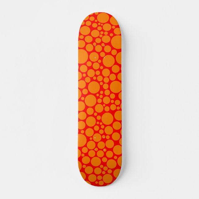 Spotty - Orange on Red Skateboard (Front)