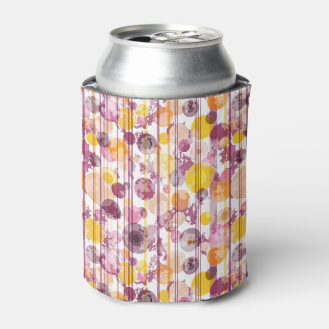 Spotty Striped White Pattern Can Cooler (Can Front)