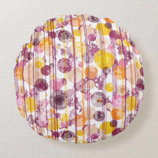 Spotty Striped White Pattern Round Cushion (Front)