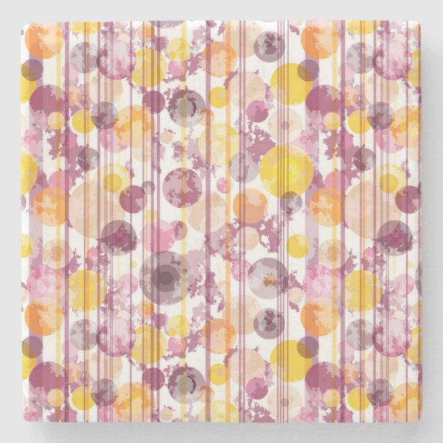 Spotty Striped White Pattern Stone Coaster (Front)