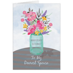 Spouse Anniversary Blessings Jar Vase with Flowers