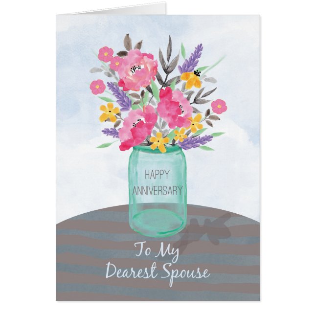 Spouse Anniversary Jar Vase with Flowers (Front)