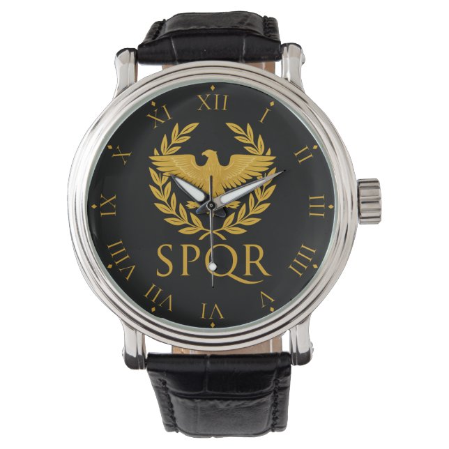 SPQR Roman Eagle Emblem – Golden Aquila & Laurel Watch (Front)