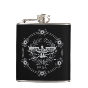 SPQR The Roman Empire Emblem Vinyl Wrapped Flask. Hip Flask