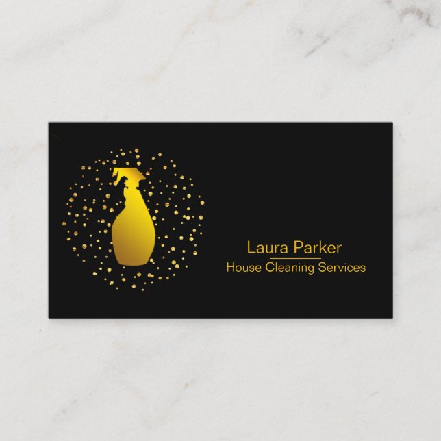 Spray Bottle Cleaning Service Home Gold Business Card (Front)