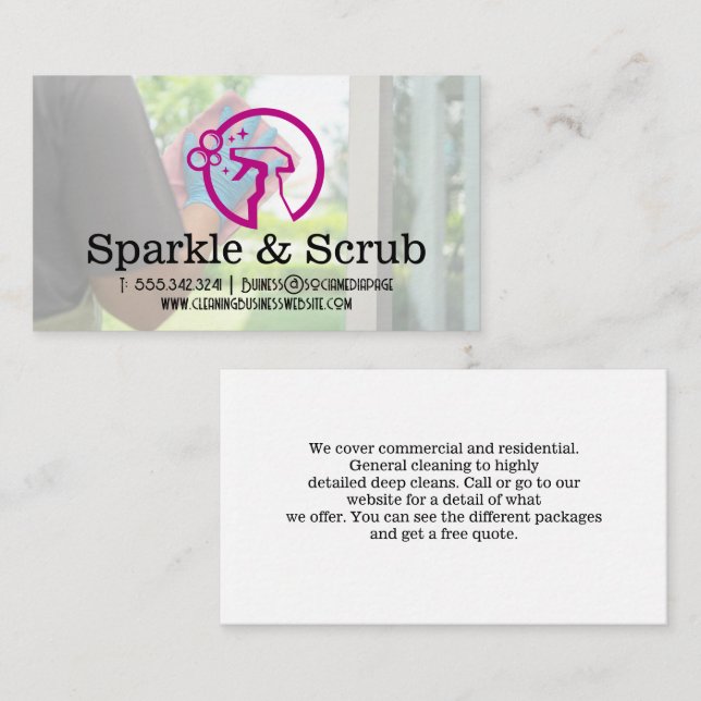 Spray Bottle Logo | Woman Cleaning Glass Window Business Card (Front/Back)
