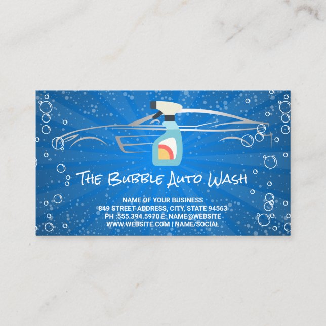 Spray Bottle | Soap Bubbles Car Wash Business Card (Front)