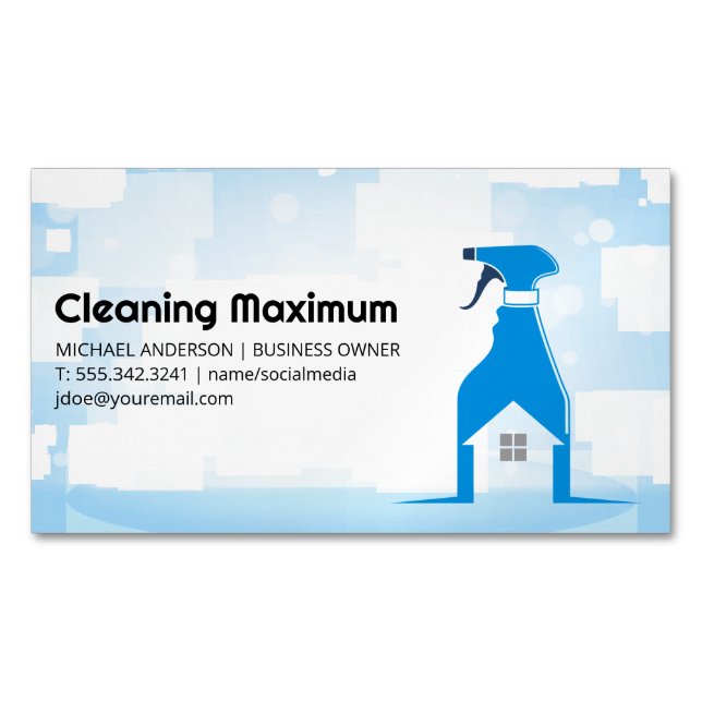 Spray Cleaning Bottle | Home Cleaner Services Magnetic Business Card (Front)