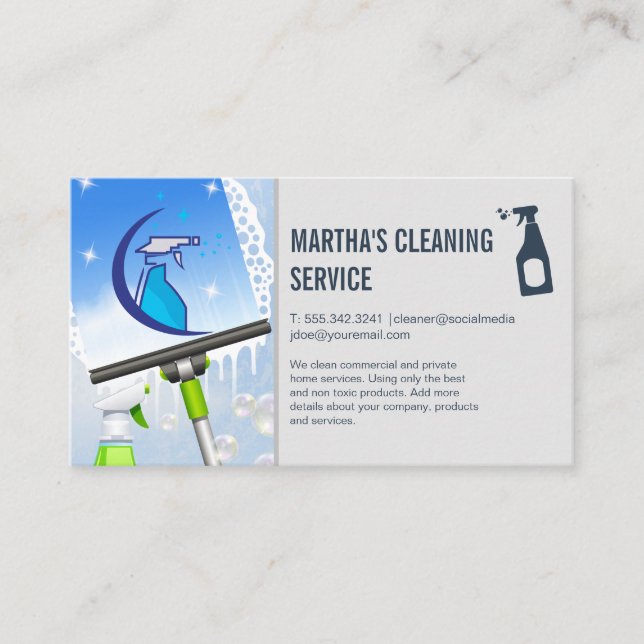Spray Cleaning Logo | Window Squeegee Soap | Maid Business Card (Front)