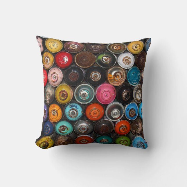Spray paint cans, graffiti, cushion (Front)