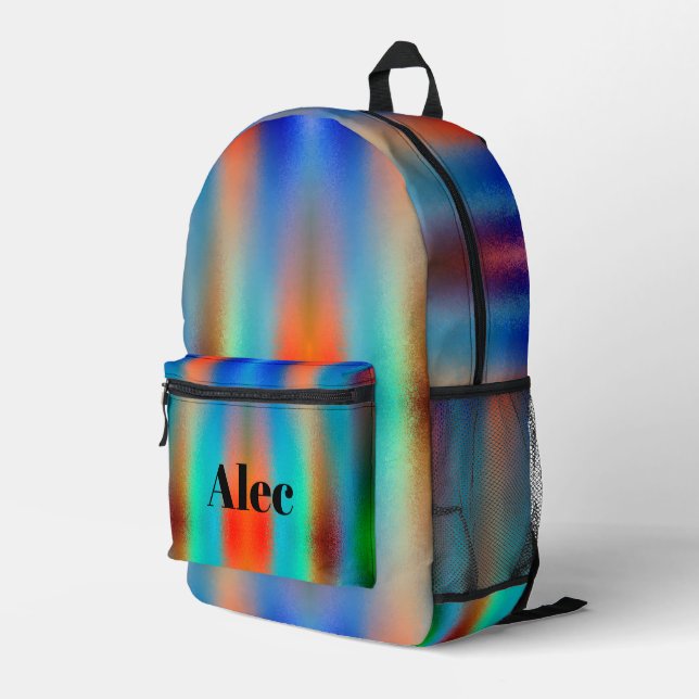 Spray Paint Orange and Blue Printed Backpack (Back Corner Right)