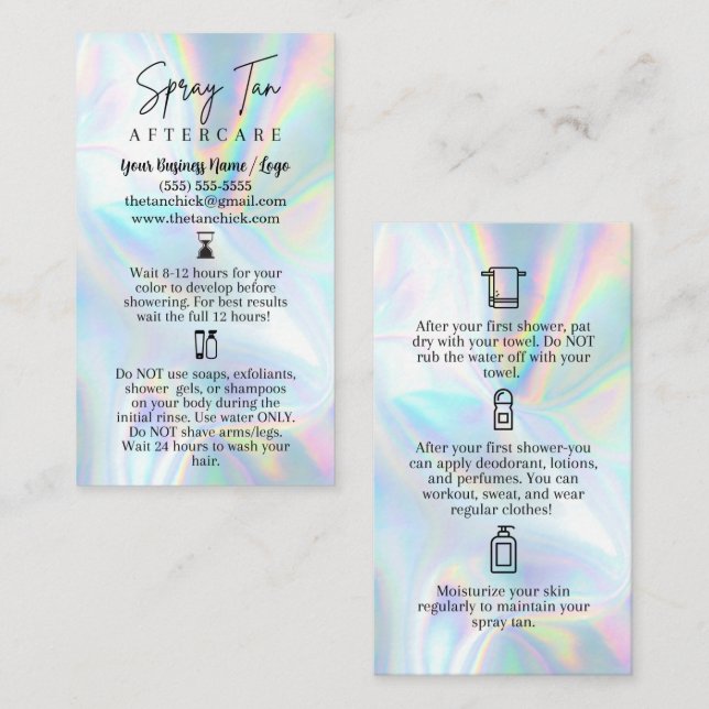 Spray Tan Aftercare Card (Front/Back)