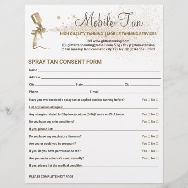 Spray Tan Customer Consent Waiver Form Flyer (Front)