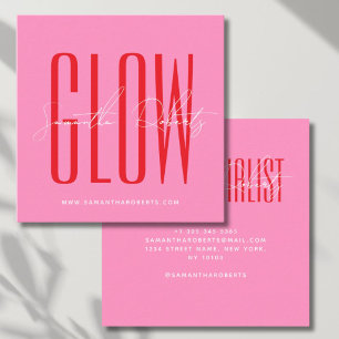 Spray tan glow modern typography script pink square business card