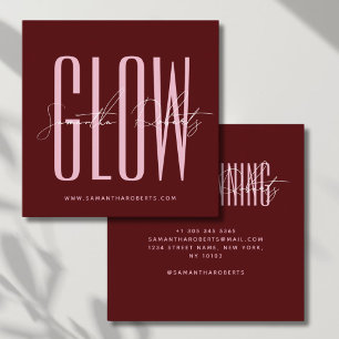 Spray tan glow modern typography script red square business card