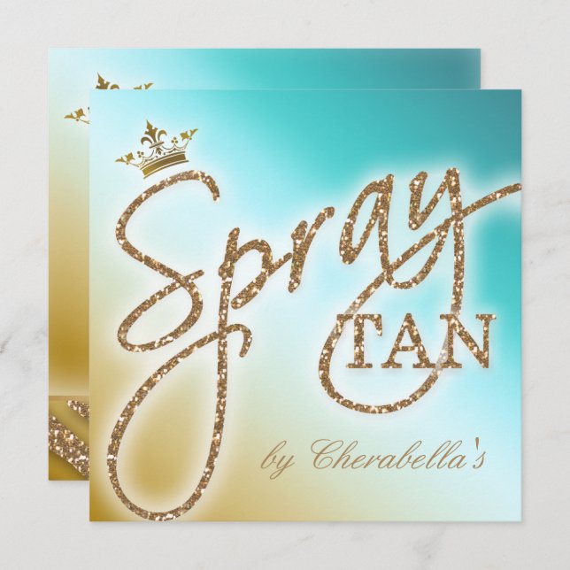 Spray Tan Gold Glitter Crown Salon Invitation (Front/Back)