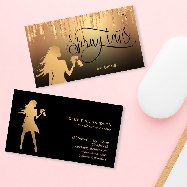 Spray Tan Mobile Spray Tan Gold Glittering Girl Business Card (Creator Uploaded)