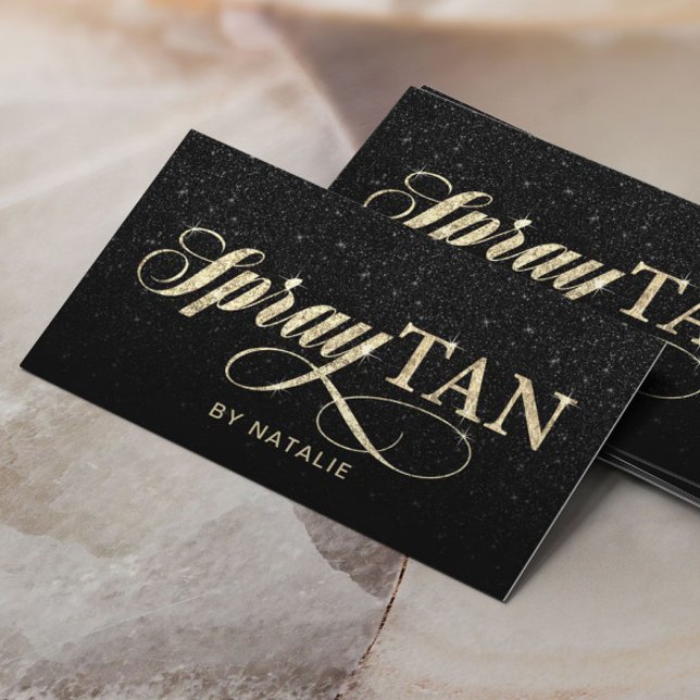 Spray Tan Modern Black Glitter Mobile Tanning Business Card (Creator Uploaded)