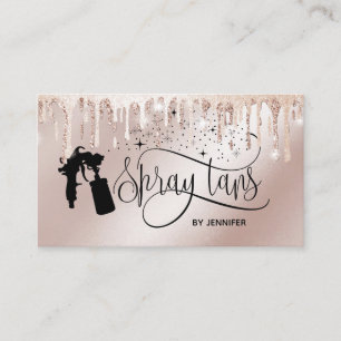 Spray tan script glitter gold drips business card