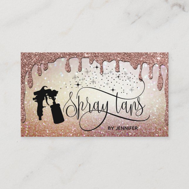 Spray tan script glitter gold marble texture business card (Front)