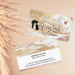 Spray tan script gold glitter brush stroke hearts business card