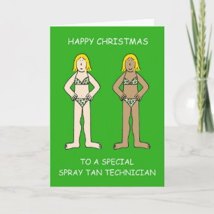 Spray Tan Technician Happy Christmas Cartoon Holiday Card