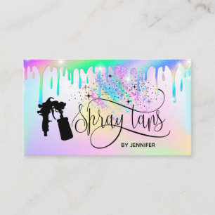 Spray tan unicorn holograph rainbow glitter drips business card