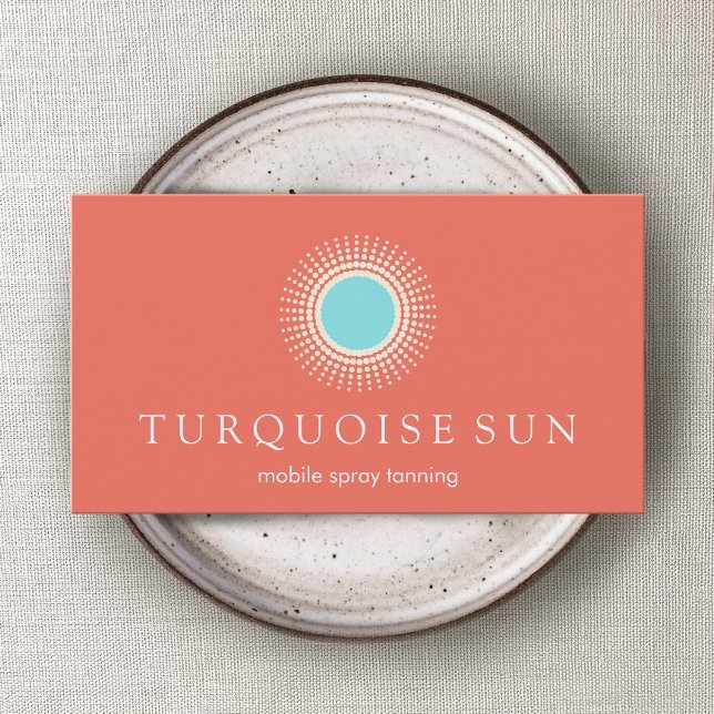 Spray Tanning Orange and Turquoise Sun Logo Business Card (Creator Uploaded)