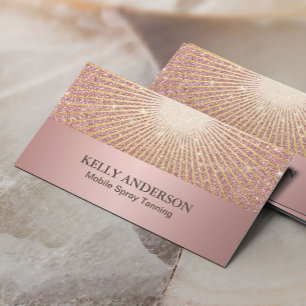 Spray Tanning Salon Modern Rose Gold Glow Glitter Business Card
