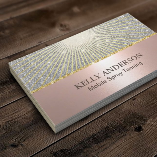 Spray Tans Salon Modern Rose Gold Silver Glitter Business Card (Creator Uploaded)