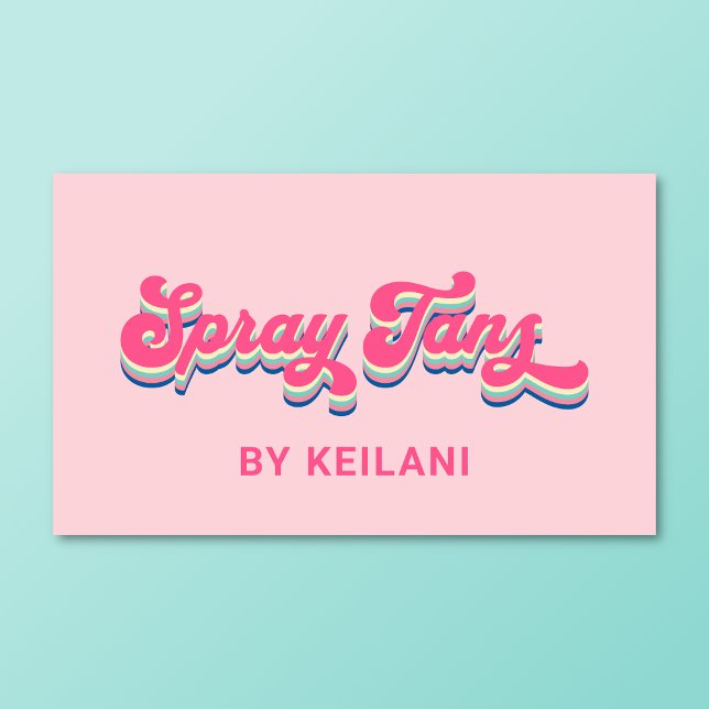 Spray Tans Tanning Specialist Groovy Retro Business Card (Groovy retro spray tans business card on a turquoise background.)