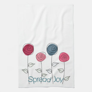 Spread Joy Pink Blue Flowers Tea Towel
