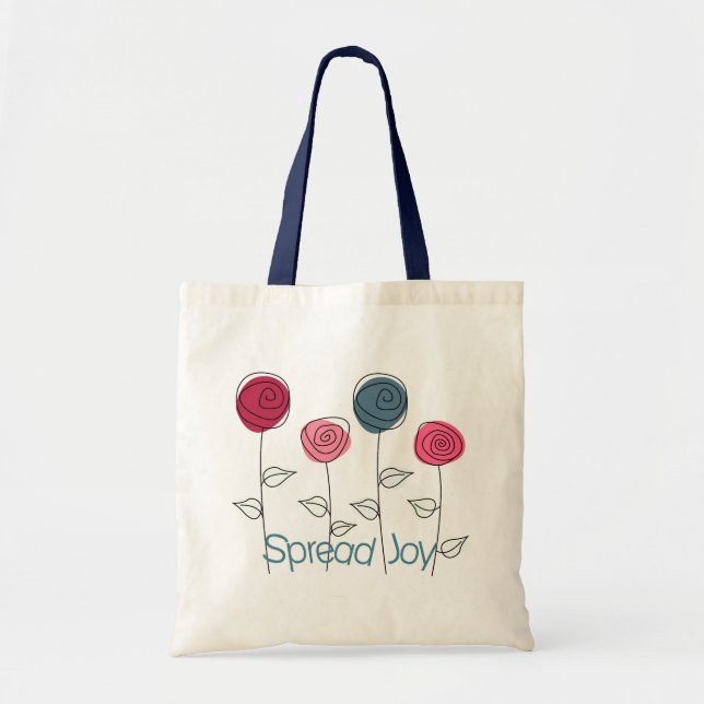 Spread Joy Pink Blue Flowers Tote Bag (Front)