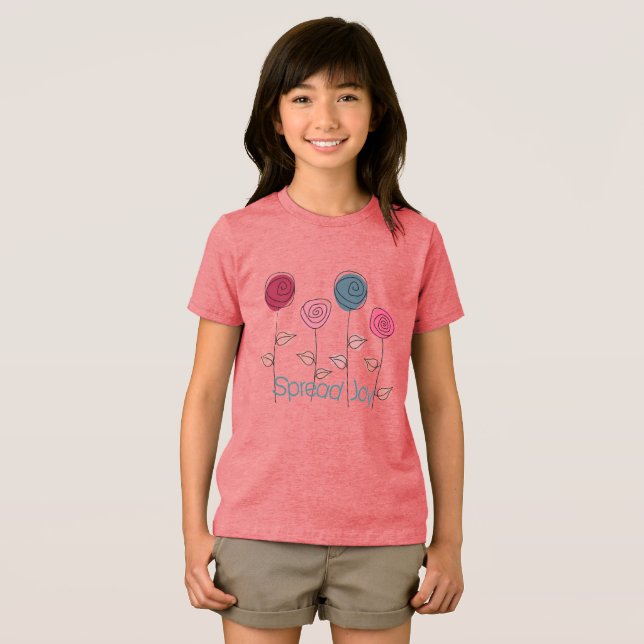 Spread Joy Pink Blue Flowers Tri-Blend Shirt (Front Full)
