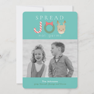 Spread JOY Reindeer Mask Blue Christmas Photo Holiday Card