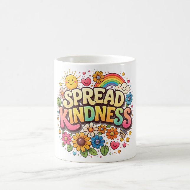 Spread Kindness – Cute Floral Rainbow  Coffee Mug (Center)