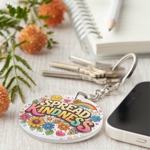 Spread Kindness – Cute Floral Rainbow  Key Ring
