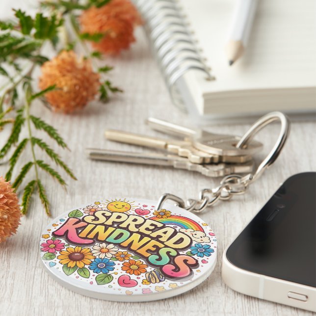 Spread Kindness – Cute Floral Rainbow  Key Ring (Front Right)
