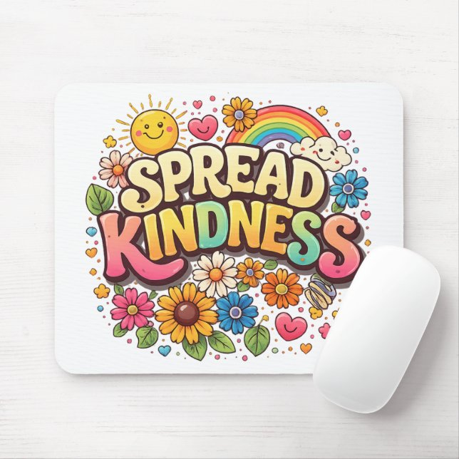 Spread Kindness – Cute Floral Rainbow  Mouse Pad (With Mouse)