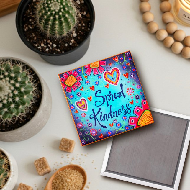 Spread Kindness Floral Inspiring Trendy Blue  Magnet (Creator Uploaded)