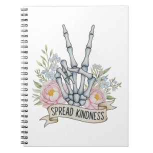 "Spread Kindness" Skeleton Peace Sign – Watercolor Notebook