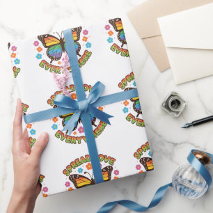 Spread Love Everywhere – Rainbow Butterfly Quote – Wrapping Paper