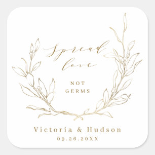 Spread Love Gold simple elegant botanical wreath Square Sticker