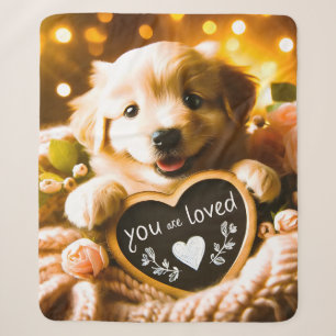 Spread Love: Golden Retriever with "You Are Loved" Sherpa Blanket