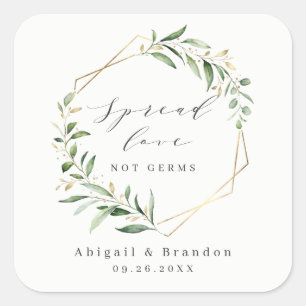 Spread Love Greenery Gold Geometric Rustic Wedding Square Sticker
