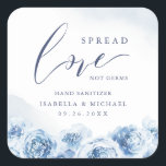 Spread Love Hand Sanitizer Blue Floral Wedding Squ Square Sticker<br><div class="desc">Modern dusty blue watercolor floral spread love not germs design with chic calligraphy,  elegant and stylish,  great wedding favours for formal floral wedding,  winter garden wedding and summer beach wedding. 
See all the matching pieces in collection</div>