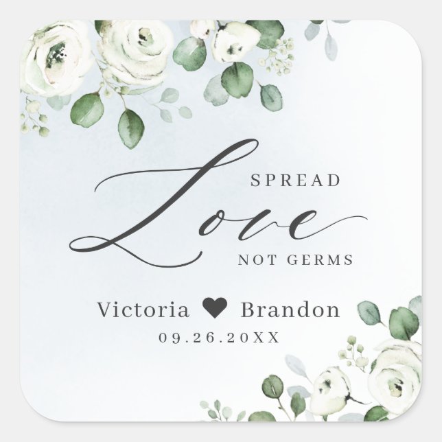 Spread Love Hand Sanitizer Greenery Wedding Favour Square Sticker (Front)