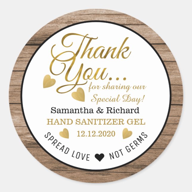 Spread Love Hand Sanitizer Wood Thank You Favour Classic Round Sticker (Front)