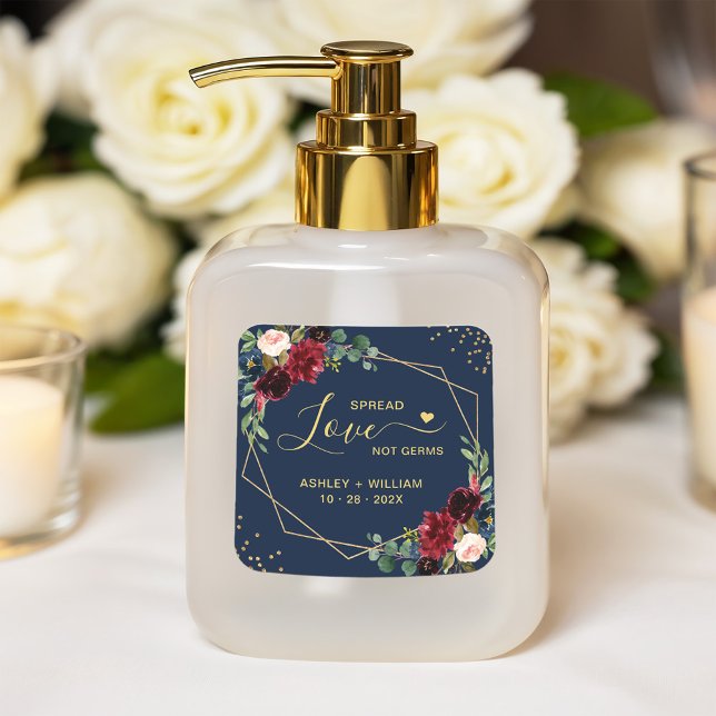 Spread Love Not Germs Gold Burgundy Navy Floral Square Sticker (Creator Uploaded)